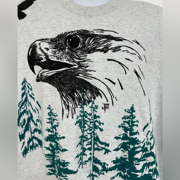 Vintage Y2K 90s Graphic T-shirt Bald Eagle Double Sided Light Gray 3XL XXL - Picture 3 of 7
